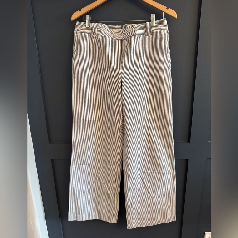 LOFT Beige Pinstripe Wide-Leg Pants